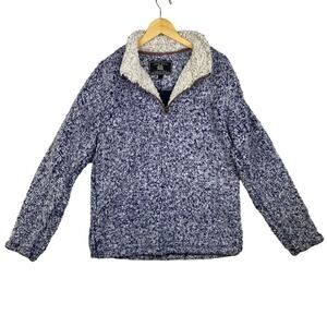 True Grit Vintage Blue Frosty Tipped Pile 1/2 Zip Oversized Pullover SherpaSmall